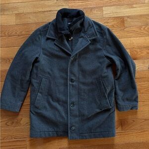 BOSS Hugo Boss Dark Gray Zipper Button Cashmere Wool Herringbone Coat 40R (M/L)